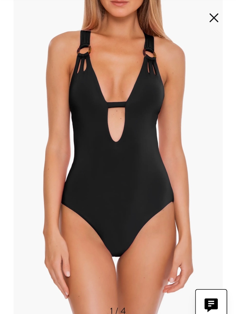 BECCA Black Deep-Plunge One-Piece with Ring-Strap Detail